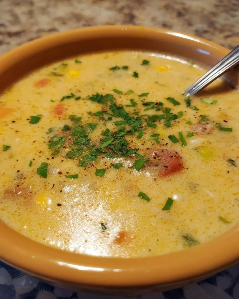 Delicious bowl of Dolly's Stampede Soup with fresh ingredients