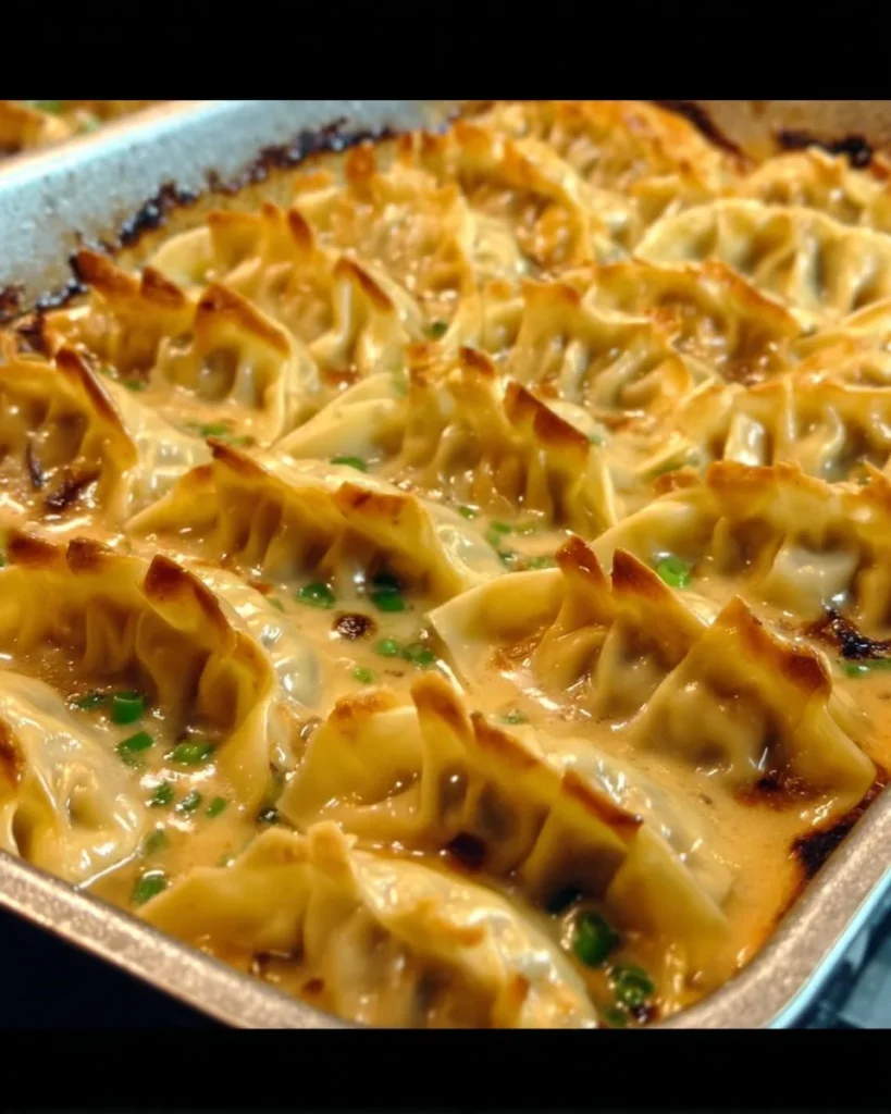Delicious and golden brown dumpling bake ready to be served