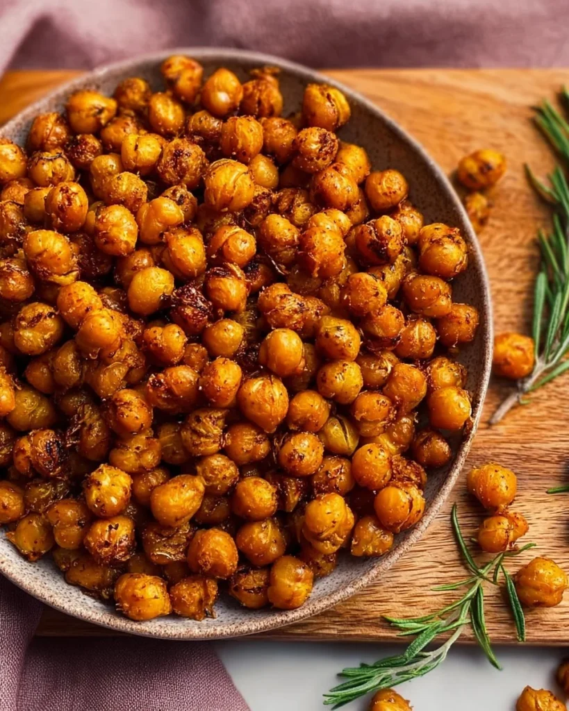 Crispy air fryer chickpeas served in a bowl, healthy snack option
