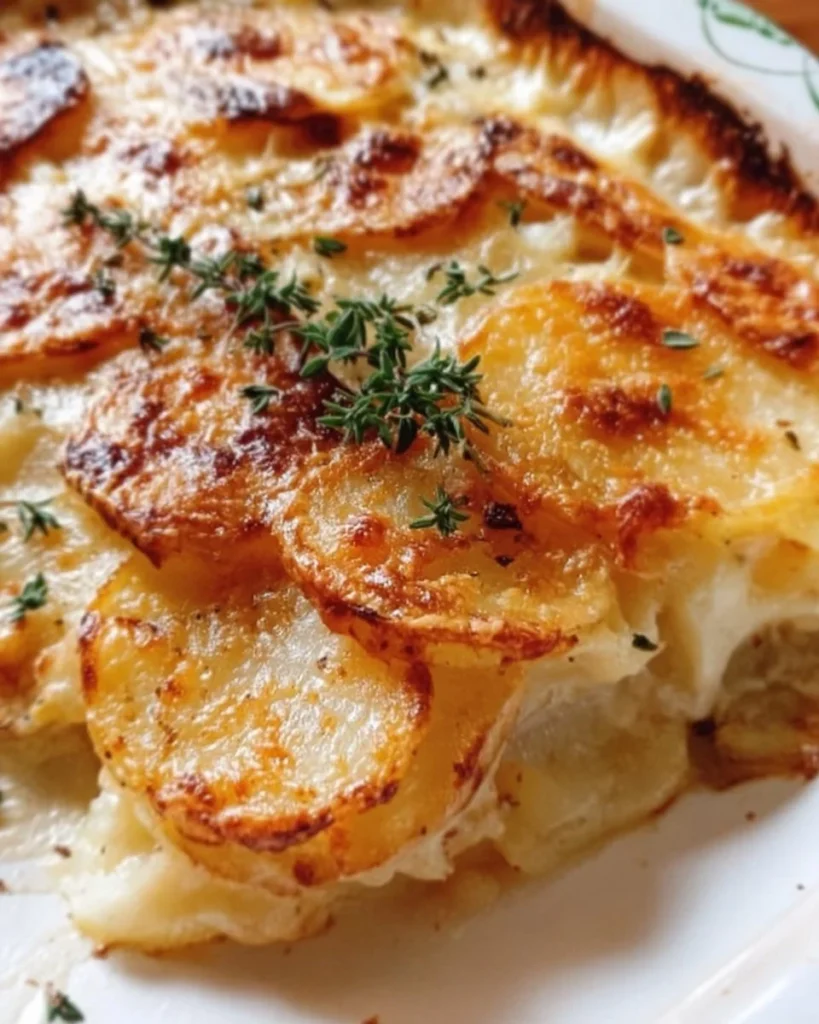 Easy cheesy scalloped potatoes baked to perfection with creamy cheese sauce.