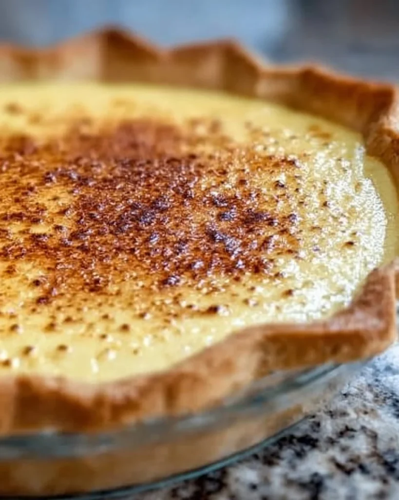 Slice of easy homemade custard pie on a plate