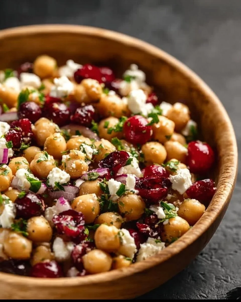 Feta and Cranberry Chickpeas with Lemon Vinaigrette