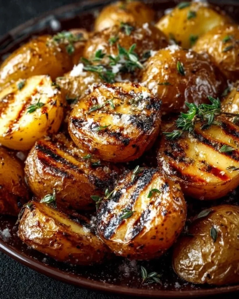 Deliciously grilled potatoes served with herbs and spices