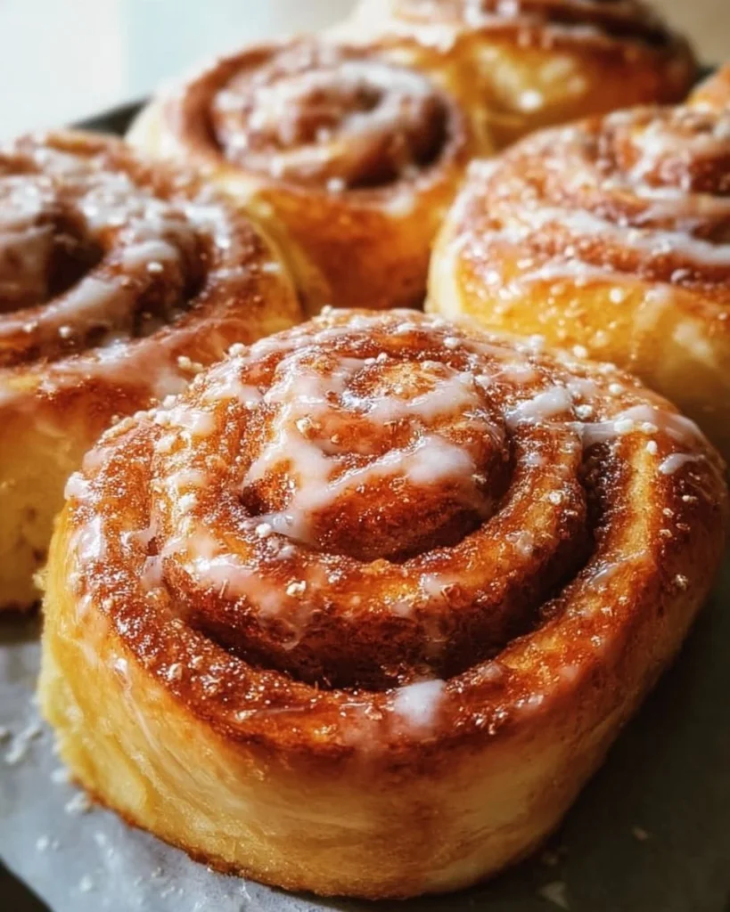 Freshly baked homemade honey buns on a cooling rack