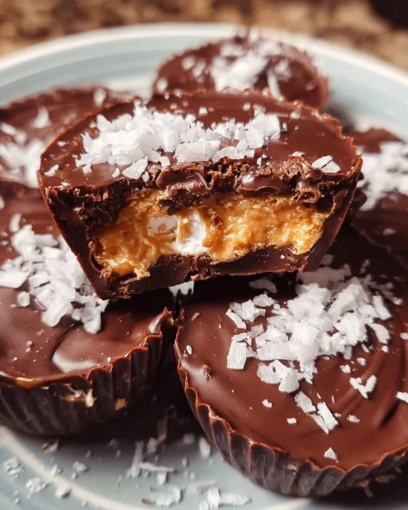 Delicious homemade Mallo Cups with chocolate and marshmallow filling