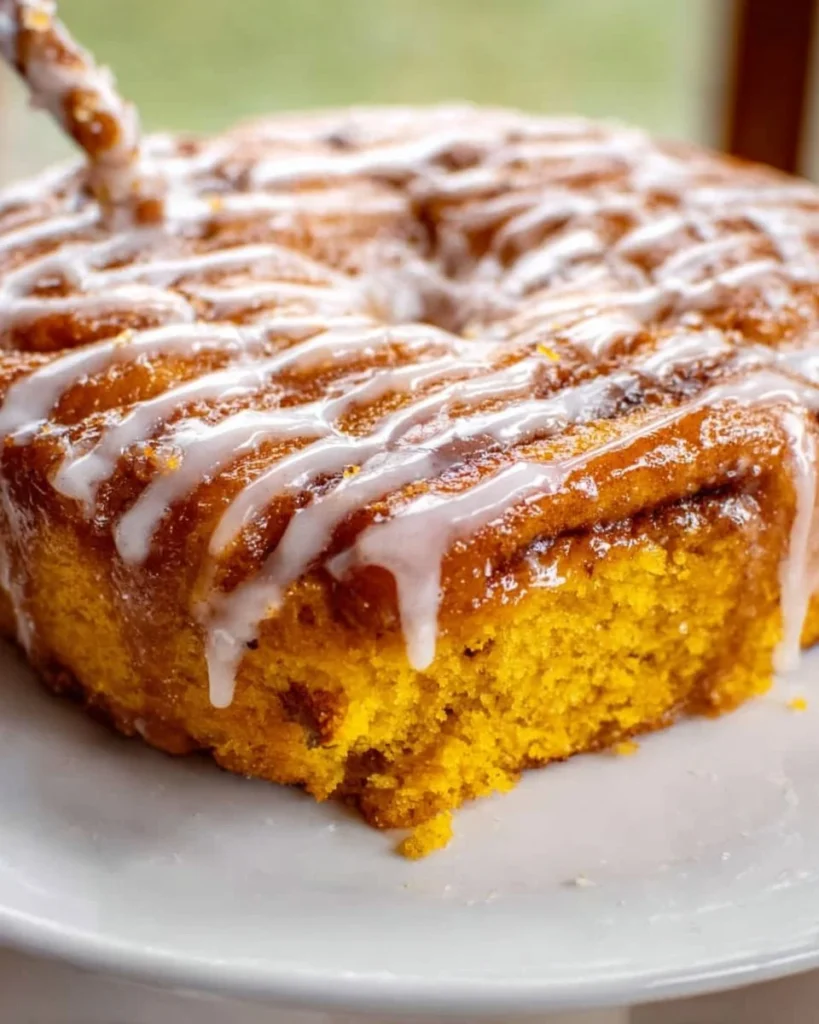 Deliciously moist Pumpkin Honey Bun Cake with a sweet glaze