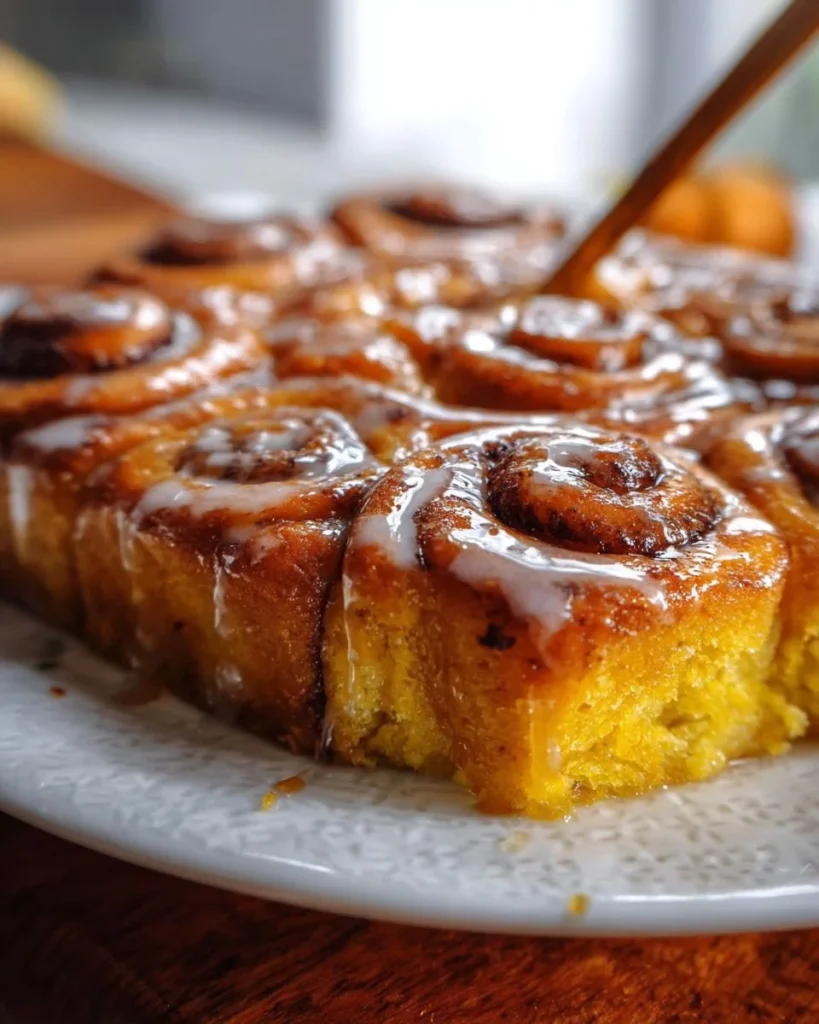 Slice of Pumpkin Honey Snail Cake with a swirl of frosting on a plate