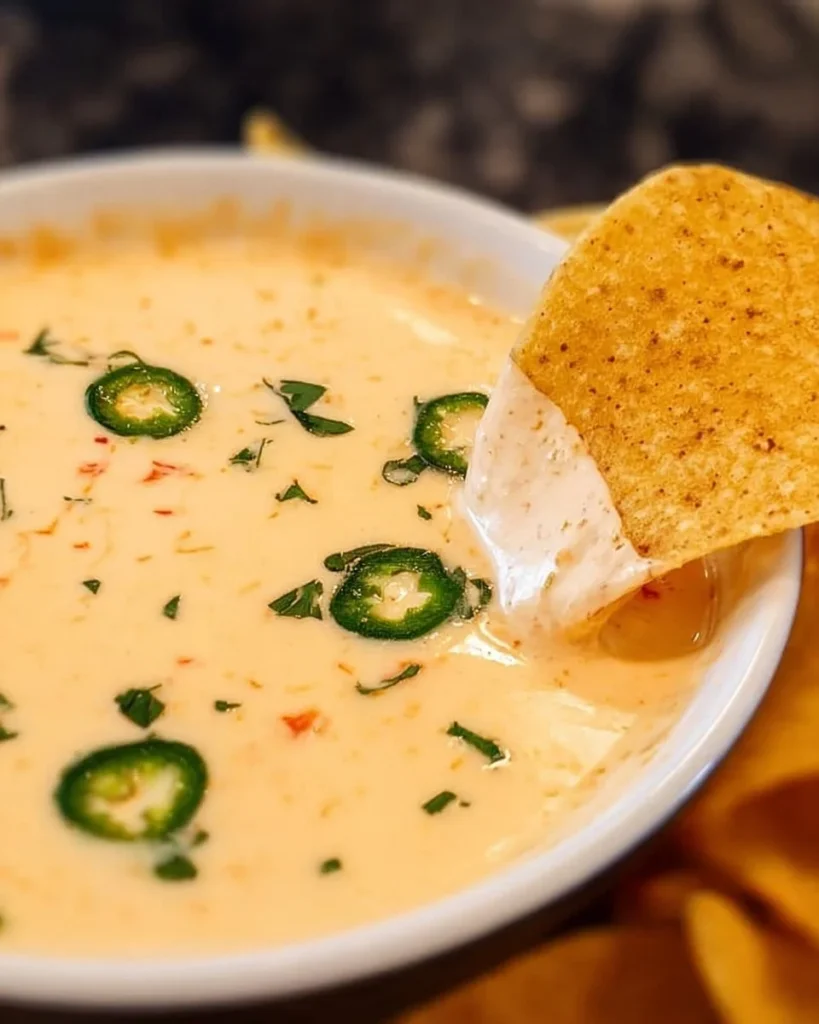 Delicious quick and easy queso dip served in a bowl for a crowd