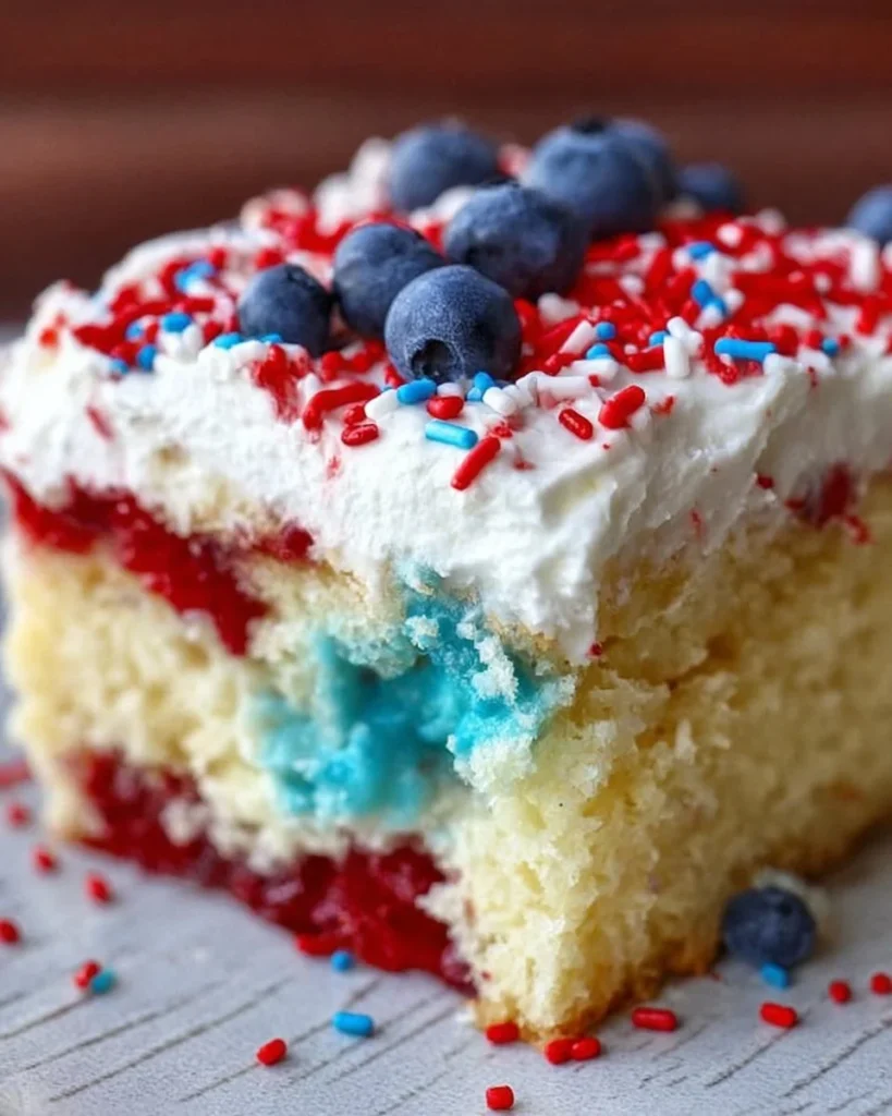 Delicious Red White and Blue Poke Cake for summer celebrations