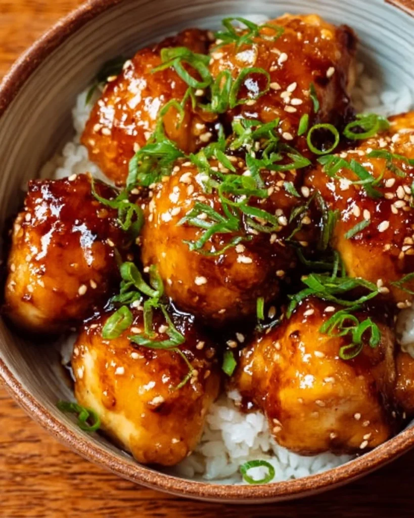 Sticky apricot glazed chicken served on a plate with fresh herbs.