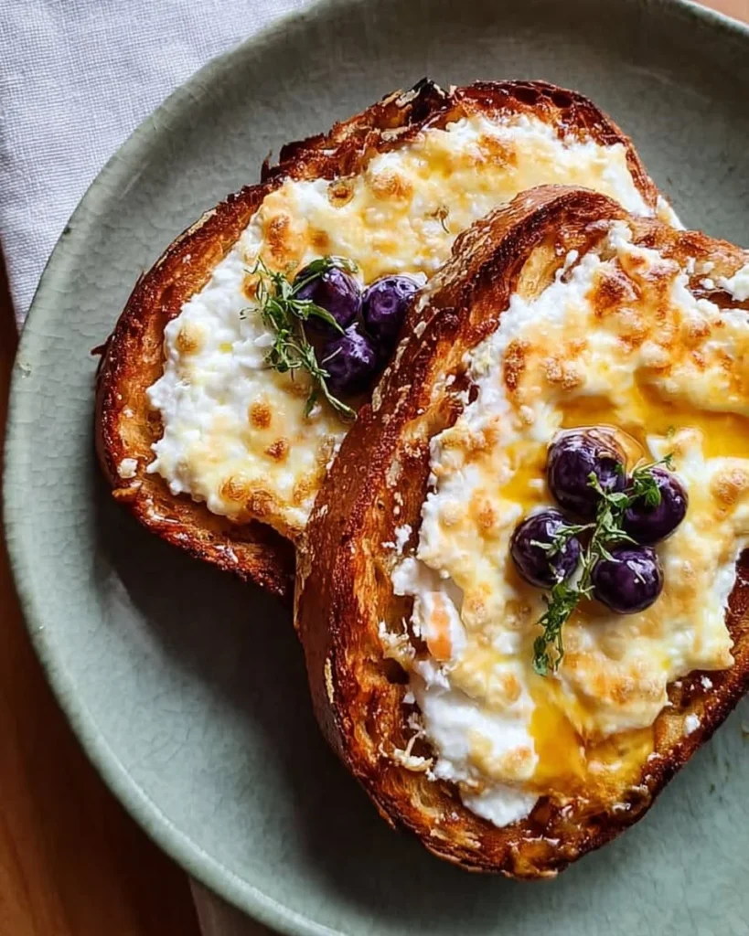 Sweet Air Fryer Cottage Cheese Toast topped with fresh ingredients