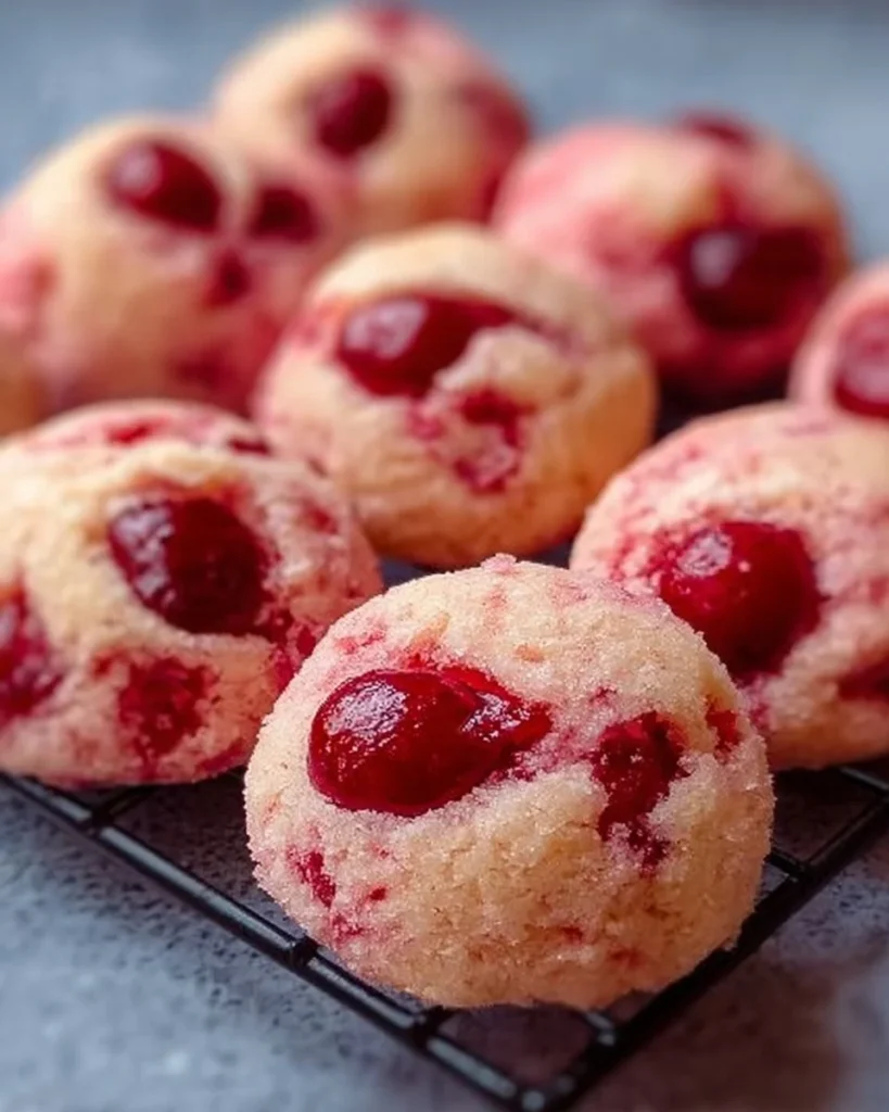 Deliciously baked Sweet Red Cherry Cookies with vibrant cherries on top