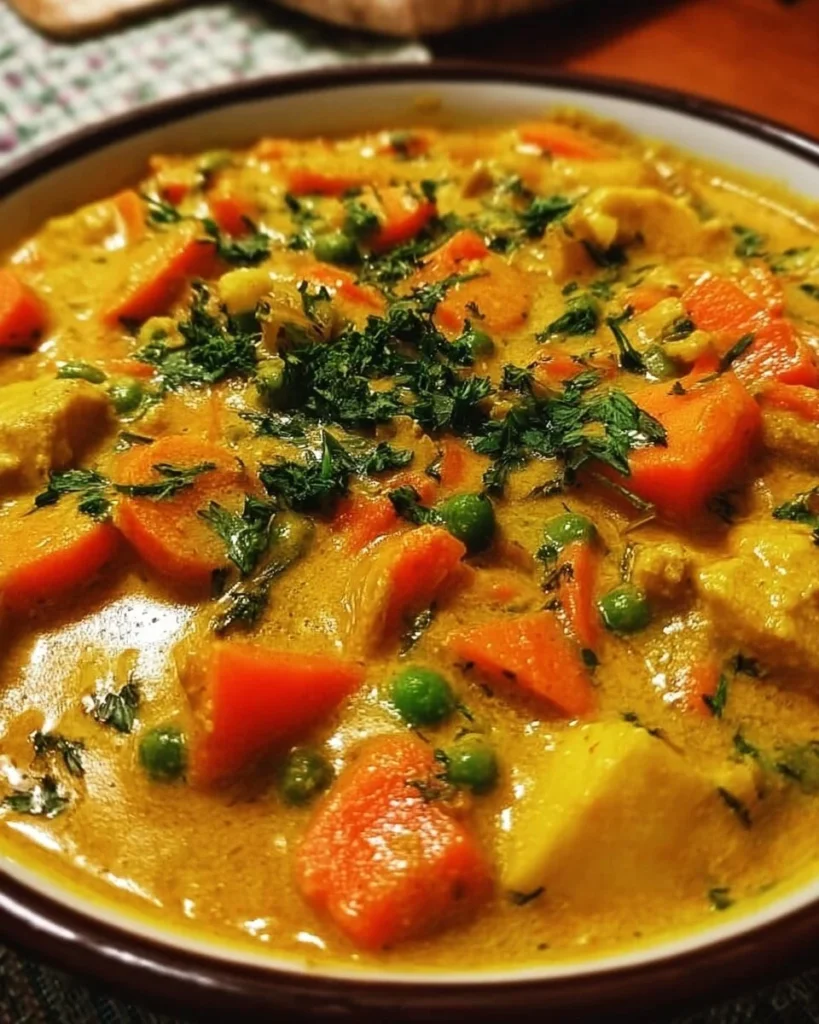 Delicious bowl of Vegetarian Korma with colorful vegetables and spices