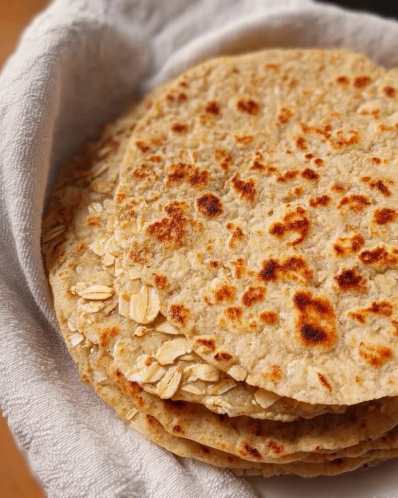 2 ingredient oatmeal tortillas ready for serving on a wooden table