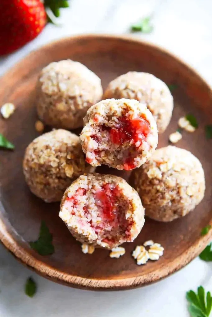 3 ingredient strawberry protein balls made with natural ingredients