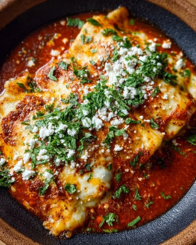 Plate of authentic Mexican entomatadas topped with sauce and cheese
