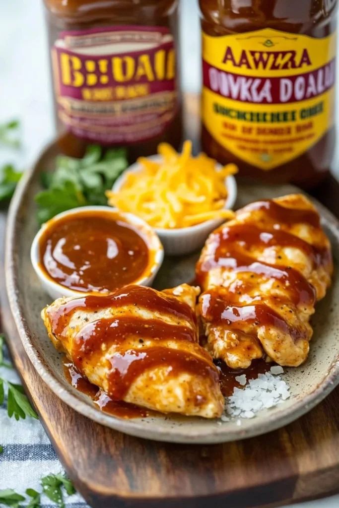 Delicious plate of awesome sauce chicken garnished with herbs and spices