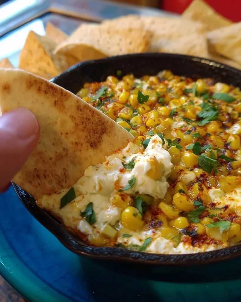 Baked Queso Fresco served with spicy corn in a dish