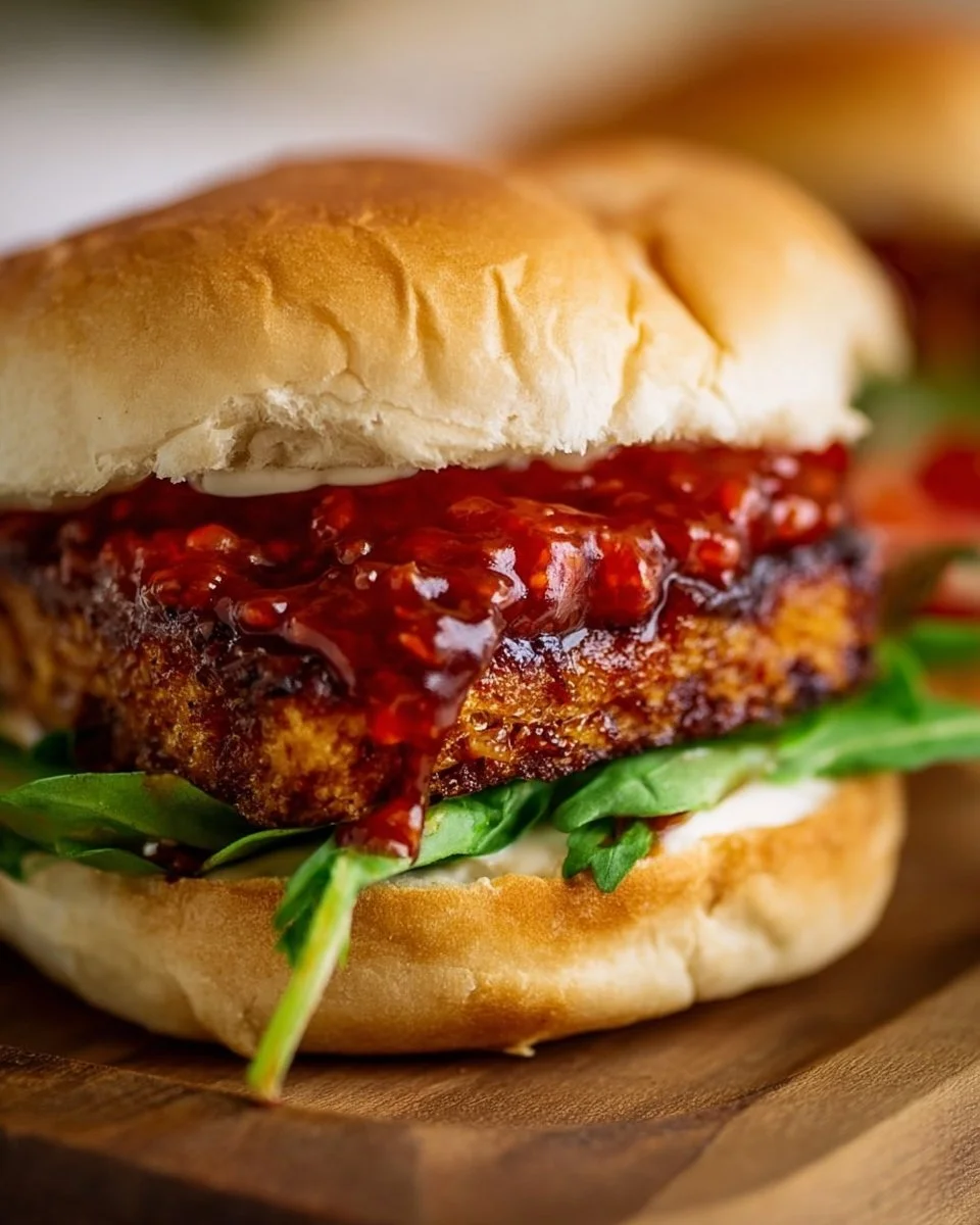 Barbecue Glazed Tofu Burgers with Tomato Jam