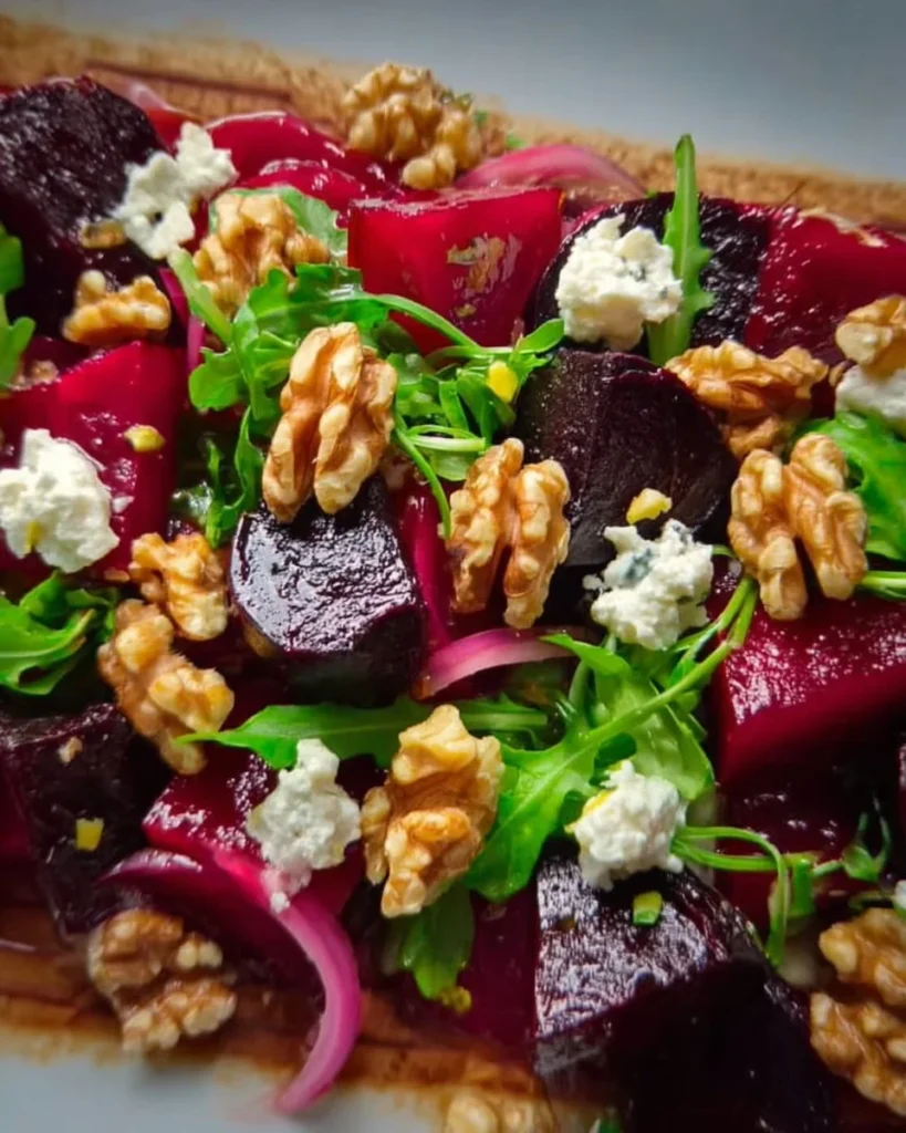 Colorful Beetroot Walnut Salad with fresh ingredients and nuts.