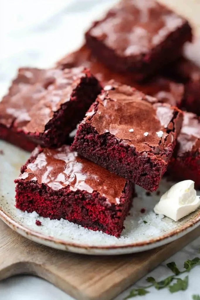Delicious homemade red velvet brownies with cream cheese frosting