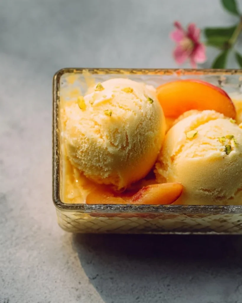 Delicious Cardamom Apricot Sorbet served in a bowl.