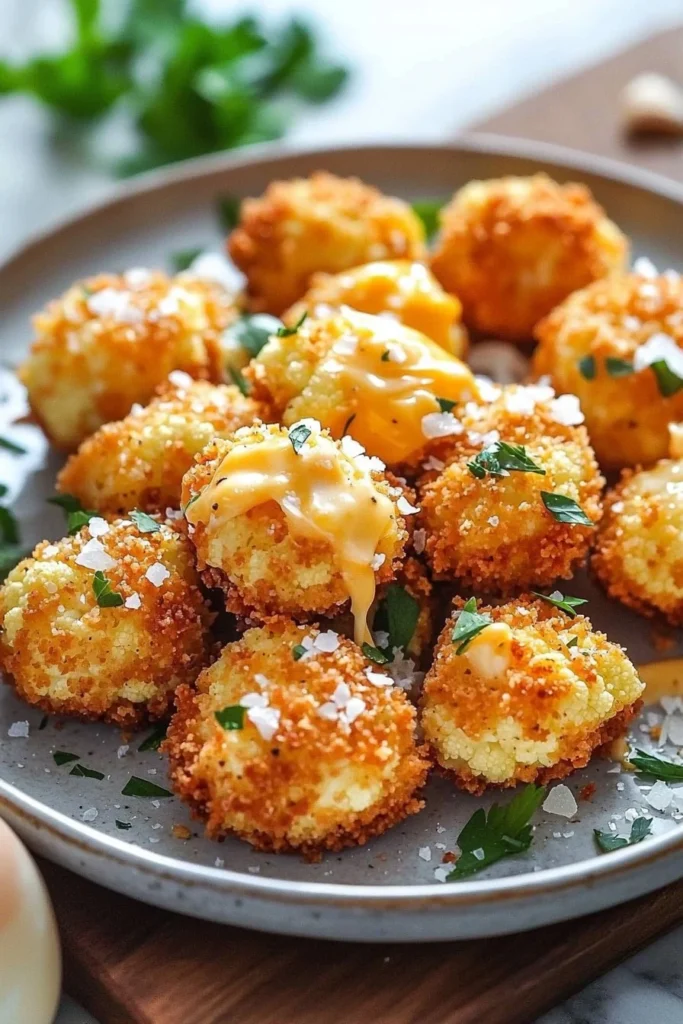 Cheesy cauliflower bites served on a plate, a healthy snack option