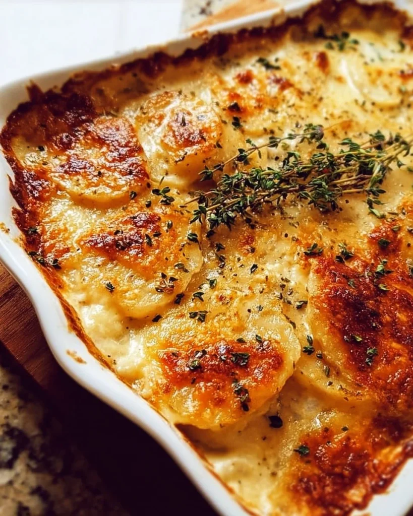Delicious cheesy creamy scalloped potatoes dish