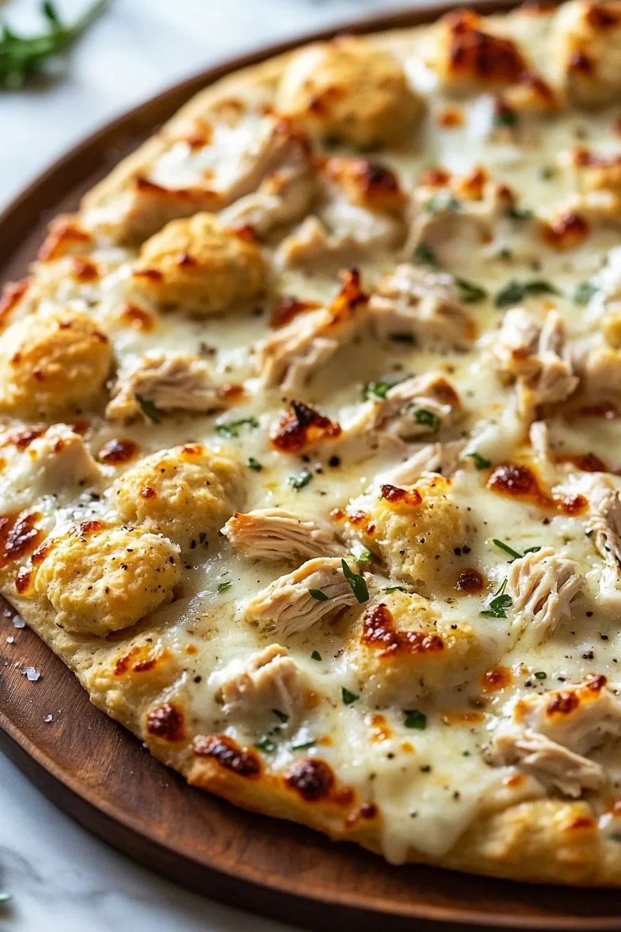 Cheesy Garlic Biscuit Chicken Alfredo Pizza