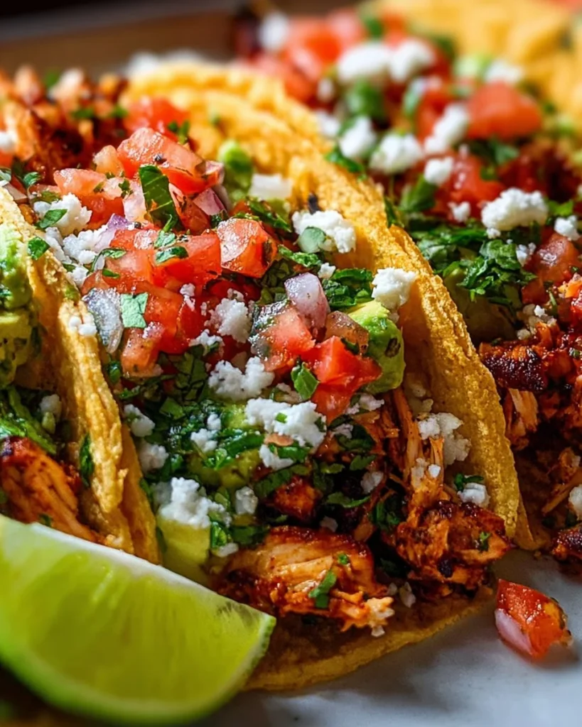 Delicious Chicken Street Tacos served with fresh toppings and salsa