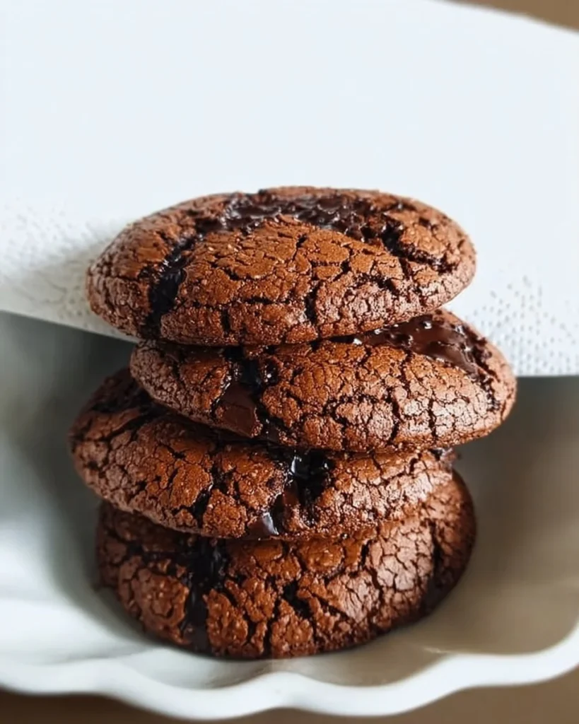 Plate of delicious chocolate brownie cookies fresh out of the oven