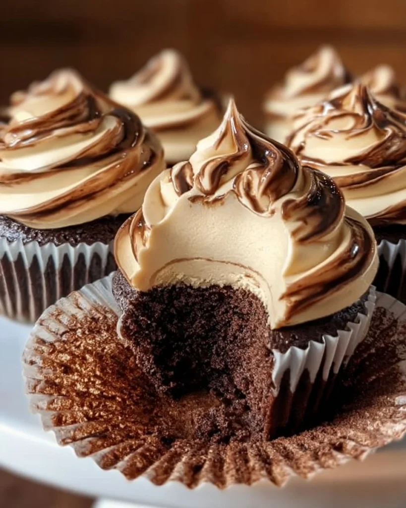 Delicious Chocolate Coffee Cream Cupcakes topped with creamy frosting