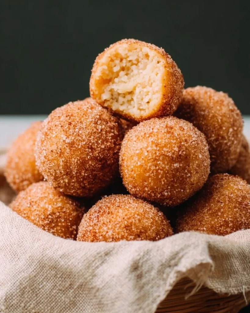 Delicious churro balls dusted with cinnamon sugar and served warm.
