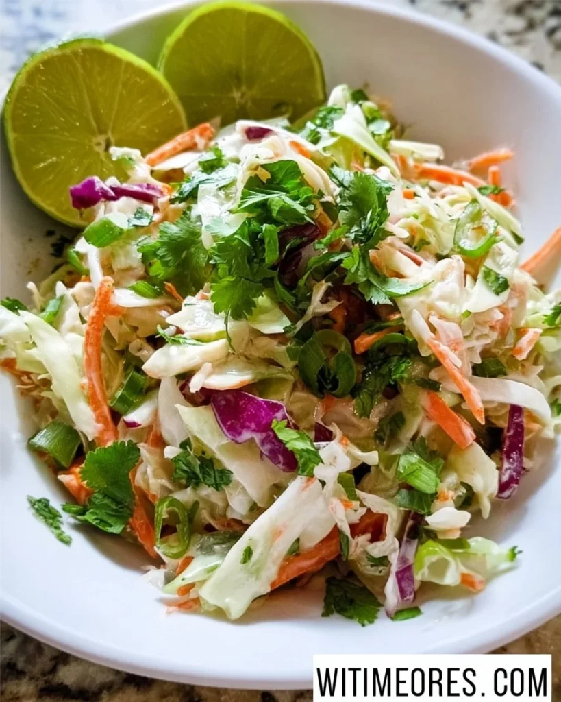 Cilantro Lime Taco Slaw served in a bowl with fresh ingredients.