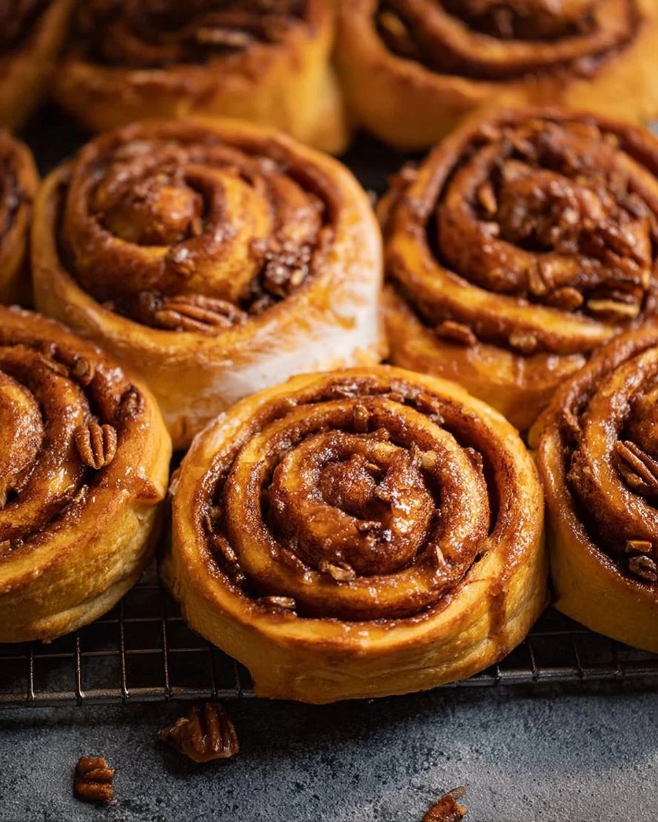 Cinnamon Pumpkin Rolls With Pecans And Caramel