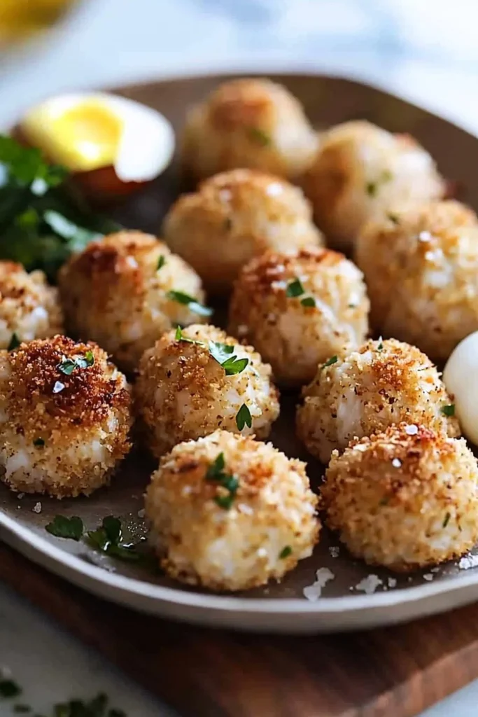 Delicious crab balls garnished and ready to serve as a tasty seafood appetizer