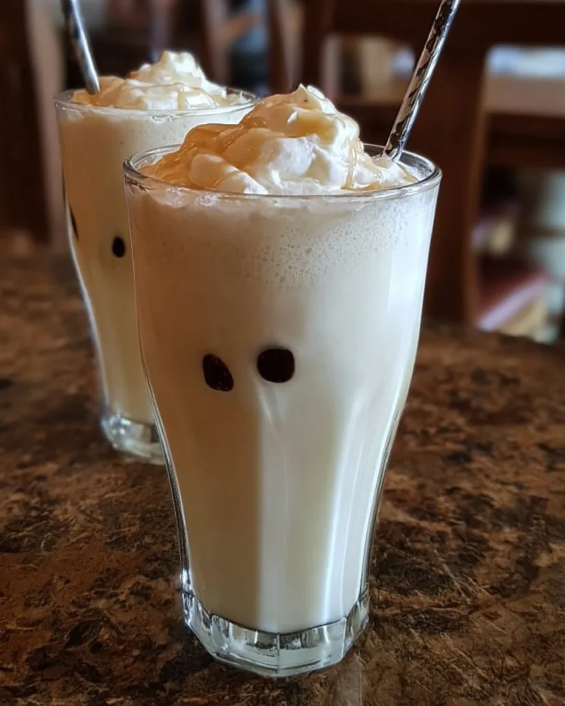 Delicious creamy vanilla milkshake in a glass with a straw