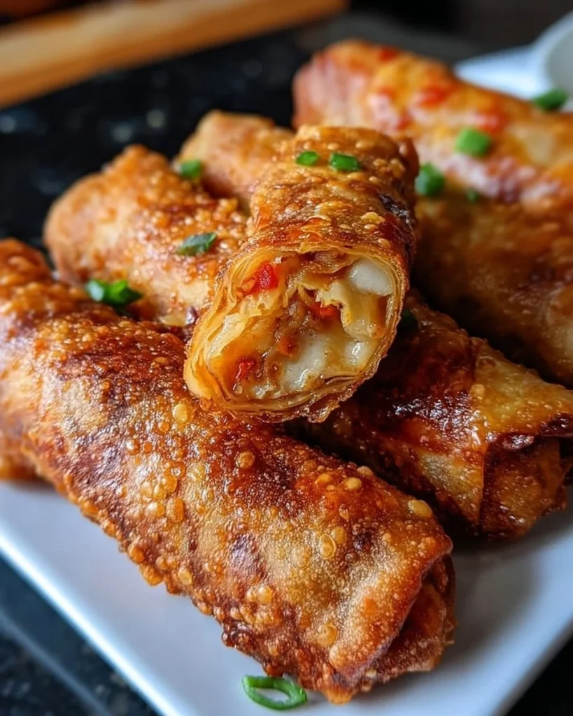 Plate of crispy spiced spring rolls served with dipping sauce