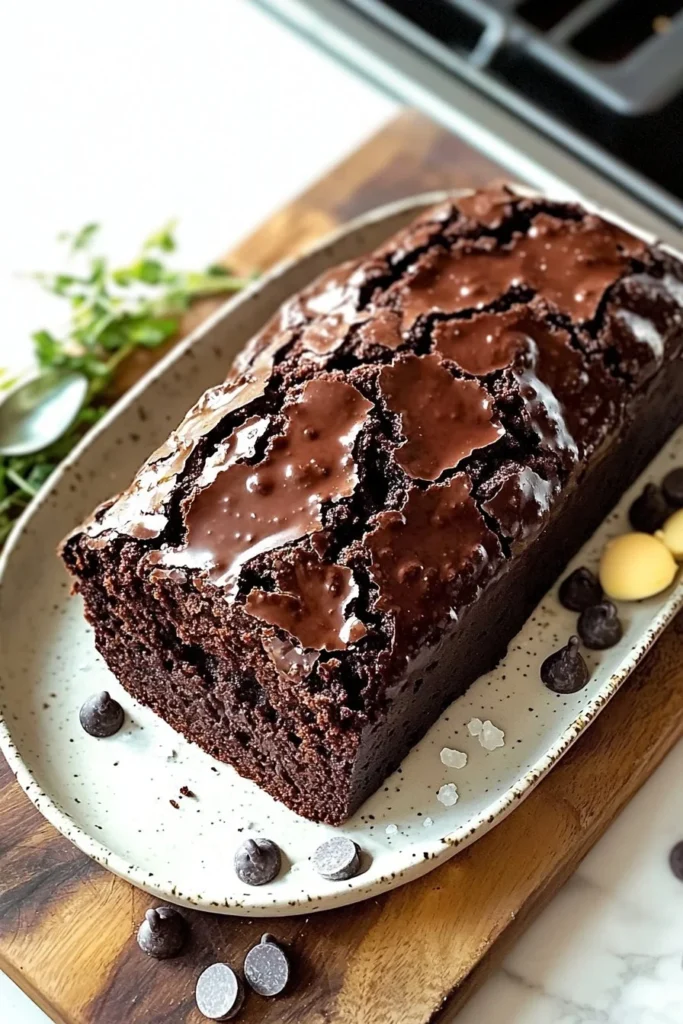 Deliciously rich decadent chocolate brownie loaf fresh out of the oven