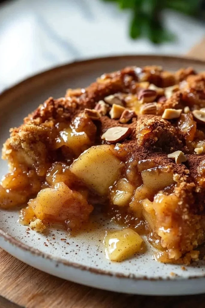Delicious Apple Dump Cake ready to serve, showcasing its golden crust and apple filling.