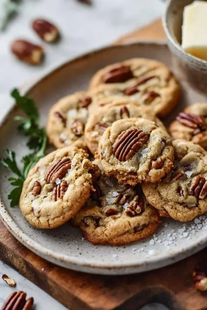 Freshly baked easy butter pecan cookies on a cooling rack