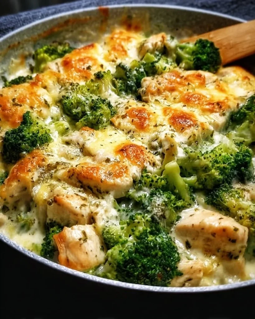 Easy keto chicken alfredo with broccoli on a plate