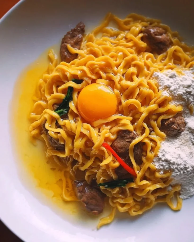 Delicious bowl of easy noodle recipe garnished with fresh herbs