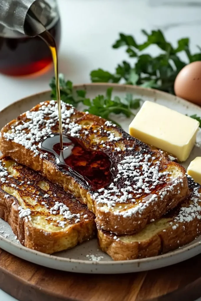Plate of French Toast with syrup and fresh berries for breakfast