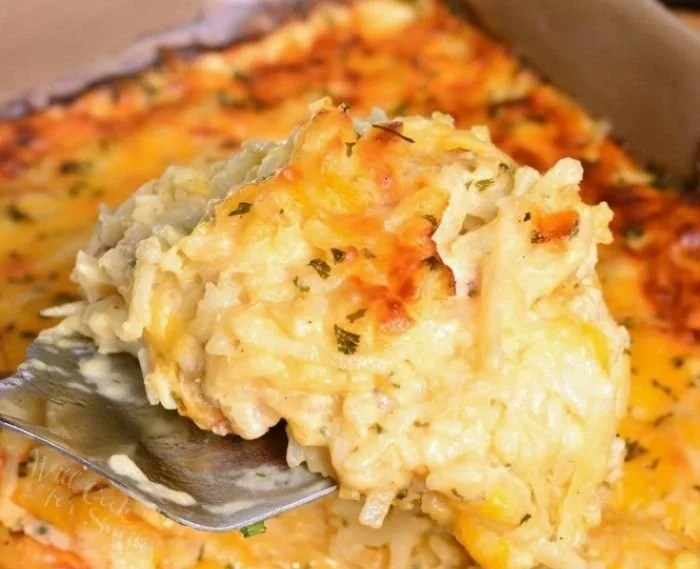 Delicious homemade Hashbrown Casserole baked to perfection