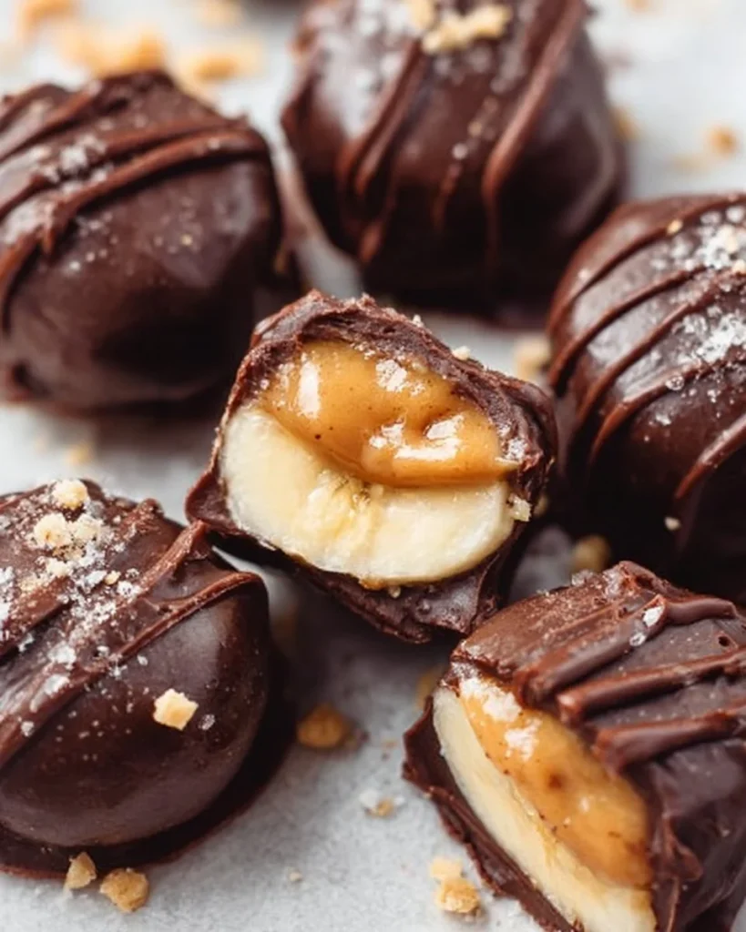 Healthy chocolate peanut butter banana bites on a plate
