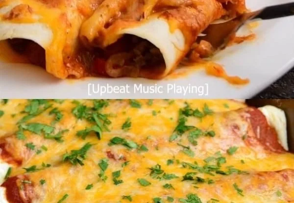 Delicious homemade beef enchiladas topped with cheese and fresh herbs