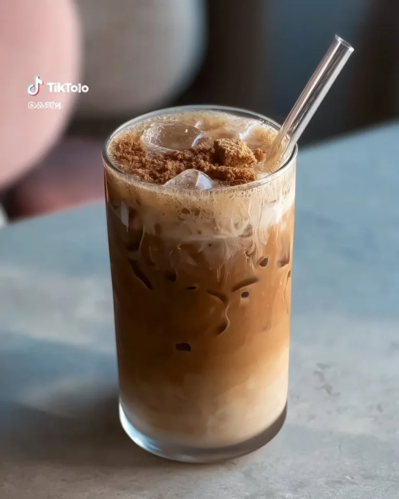 Iced Teddy Graham Latte served with cookies on the side