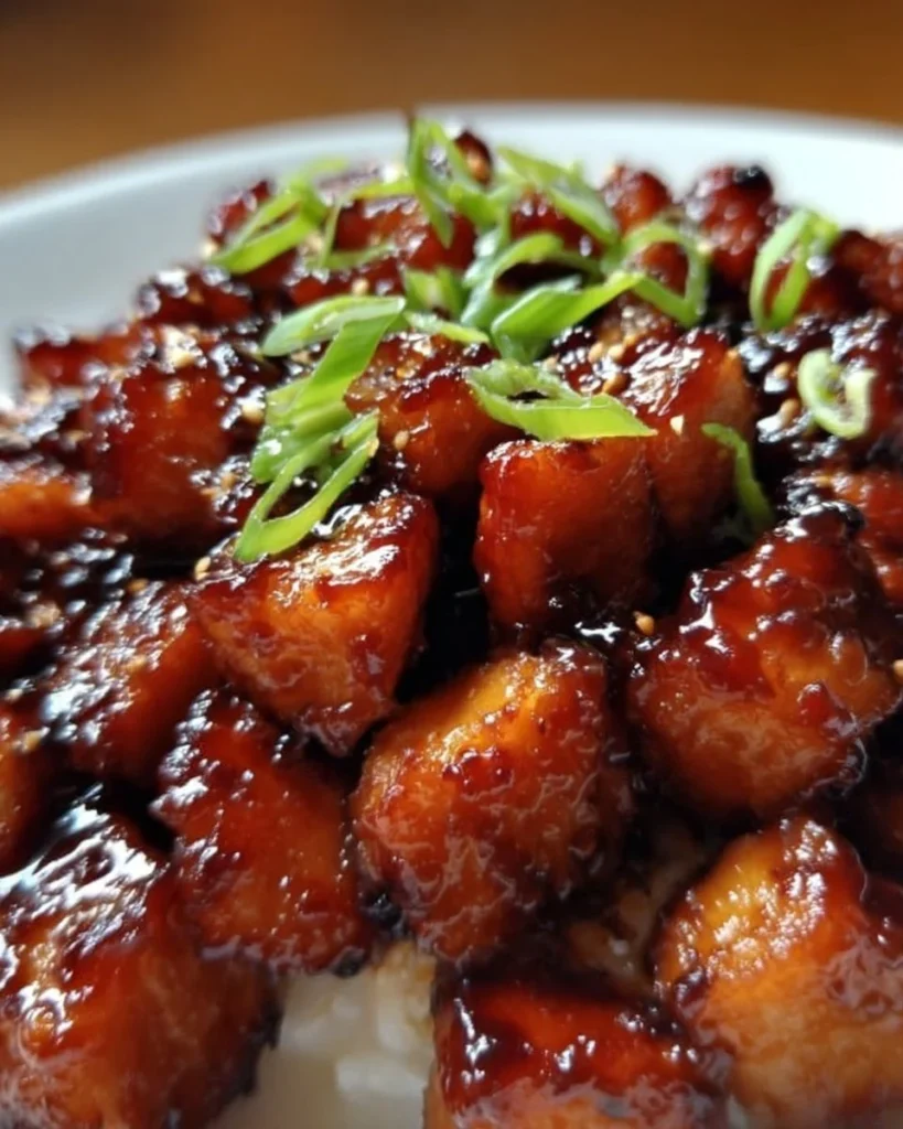 Delicious Chinese glazed chicken dish ready to serve in 10 minutes.