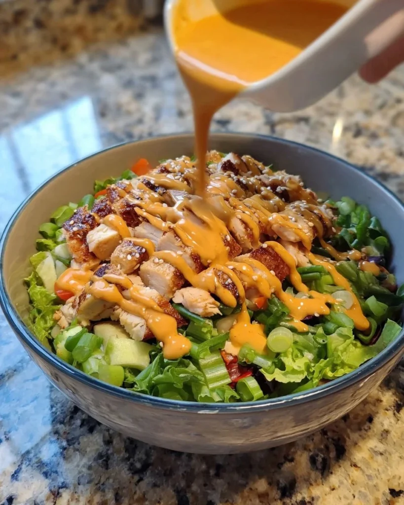 Korean BBQ Chicken Salad with fresh vegetables and grilled chicken